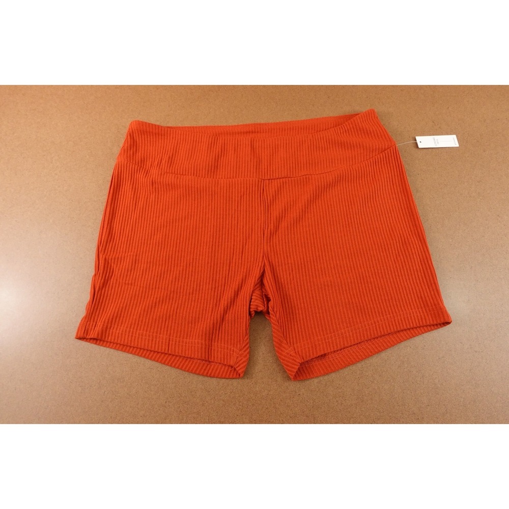 Feathers Womens Size 3X Burnt Orange Rib Knit Pull On 6" Inseam Bike Shorts New